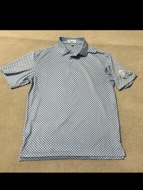 Peter Millar Summer Comfort Blue Skulls Tupelo Golf Polo Shirt - Youth Size L